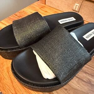 Steve Madden Black Textured Slide Sandals